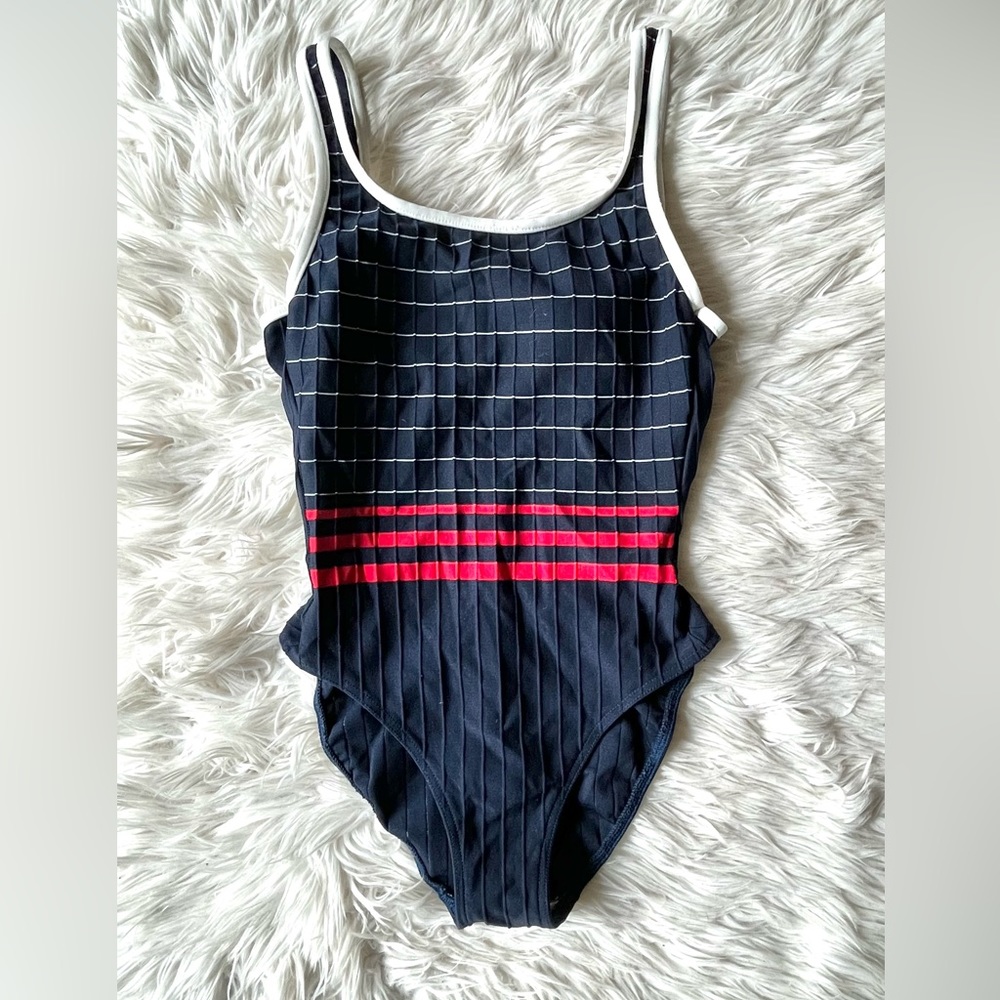 Vintage One Piece Swimsuit Navy Red